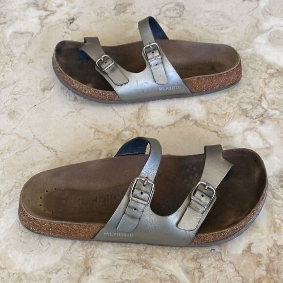 Mephisto Dual Strap Buckle Leather Sandals - Picture 4 of 14